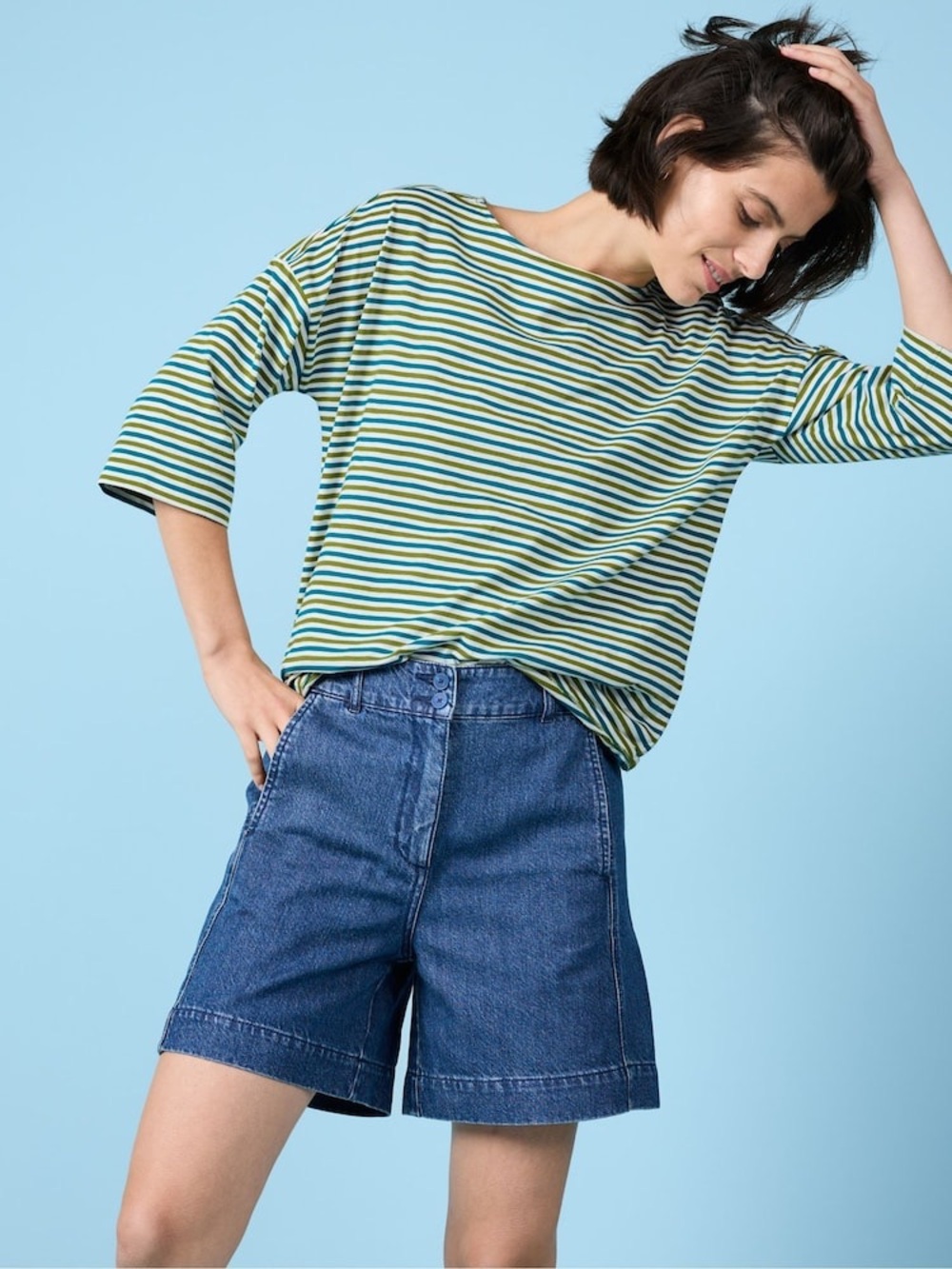 Seasalt Cornwall Organic Cotton Tremayne Quay Top Green and White Stripe - Picture 9 of 9